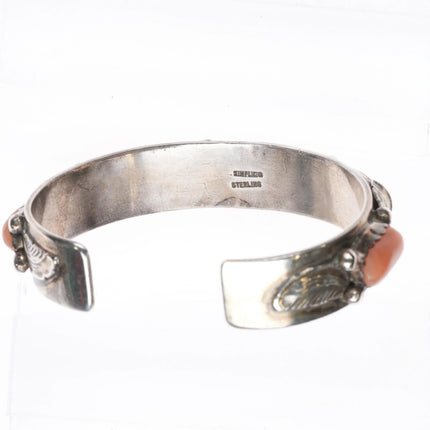 6.1" Carmelita Simplicio Zuni orange coral sterling silver row cuff bracelet - Estate Fresh Austin
