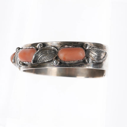 6.1" Carmelita Simplicio Zuni orange coral sterling silver row cuff bracelet - Estate Fresh Austin