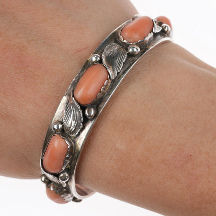 6.1" Carmelita Simplicio Zuni orange coral sterling silver row cuff bracelet - Estate Fresh Austin