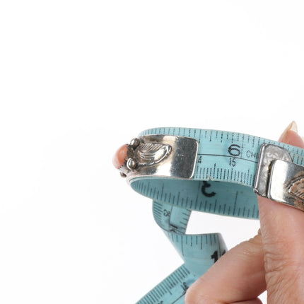 6.1" Carmelita Simplicio Zuni orange coral sterling silver row cuff bracelet - Estate Fresh Austin