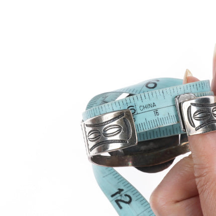 6.6" 1940's Navajo sterling silver hand stamped petrified wood cuff bracelet - Estate Fresh Austin