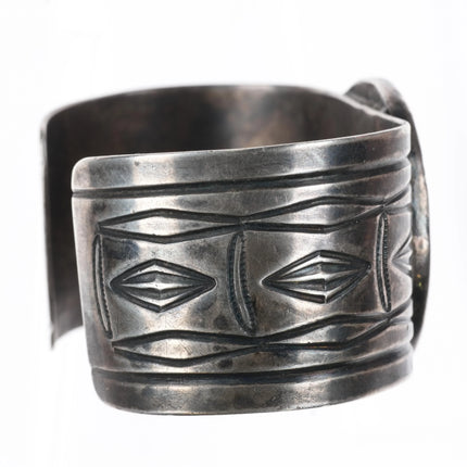 6.8" Navajo US dollar Coin silver wide band cuff bracelet hand chiseled sterling - Estate Fresh Austin