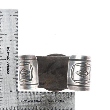 6.8" Navajo US dollar Coin silver wide band cuff bracelet hand chiseled sterling - Estate Fresh Austin