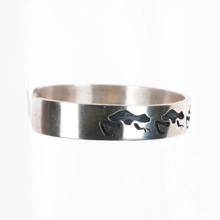 6.25" Eddison Wadsworth Hopi Overlay leaping frogs cuff bracelet sterling silver - Estate Fresh Austin