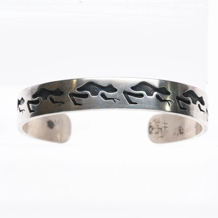 6.25" Eddison Wadsworth Hopi Overlay leaping frogs cuff bracelet sterling silver - Estate Fresh Austin