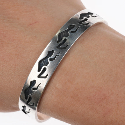 6.25" Eddison Wadsworth Hopi Overlay leaping frogs cuff bracelet sterling silver - Estate Fresh Austin