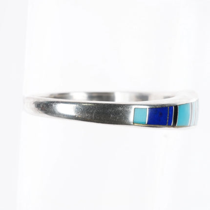 6.75" Southwestern sterling silver spiderweb turquoise, lapis cuff bracelet - Estate Fresh Austin