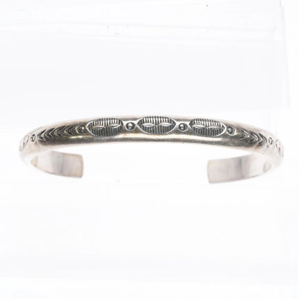 6.5" Sharon Cisco Navajo slim stacker hand stamped sterling silver cuff bracelet - Estate Fresh Austin