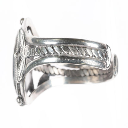 6.1" 40's-50's Navajo sterling silver petrified wood wide cuff bracelet - Estate Fresh Austin