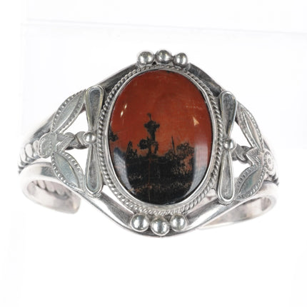 6.1" 40's-50's Navajo sterling silver petrified wood wide cuff bracelet - Estate Fresh Austin