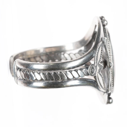 6.1" 40's-50's Navajo sterling silver petrified wood wide cuff bracelet - Estate Fresh Austin