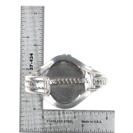 6.1" 40's-50's Navajo sterling silver petrified wood wide cuff bracelet - Estate Fresh Austin