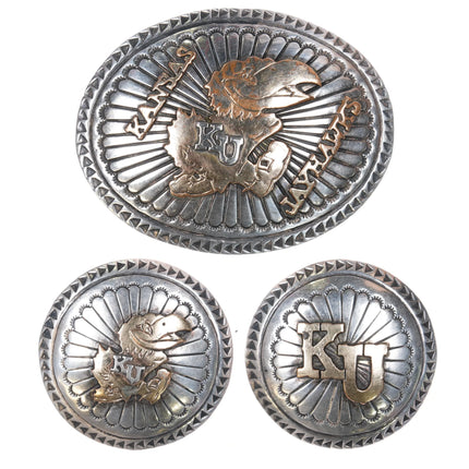 Sterling silver University Kansas Jayhawks Delgarito Navajo belt buckle/conchos - Estate Fresh Austin
