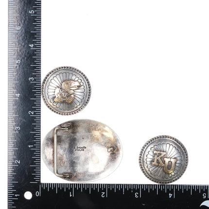 Sterling silver University Kansas Jayhawks Delgarito Navajo belt buckle/conchos - Estate Fresh Austin