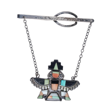 c1950 Zuni Knifewing sterling silver inlay tie bar/pin clip - Estate Fresh Austin