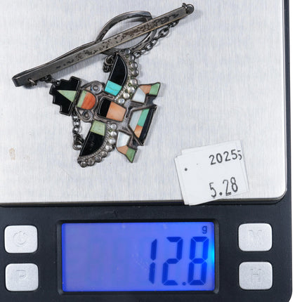 c1950 Zuni Knifewing sterling silver inlay tie bar/pin clip - Estate Fresh Austin