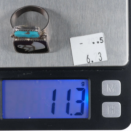 sz11.5 Mike Simplicio Zuni sterling silver Horse intarsia inlay turquoise ring - Estate Fresh Austin