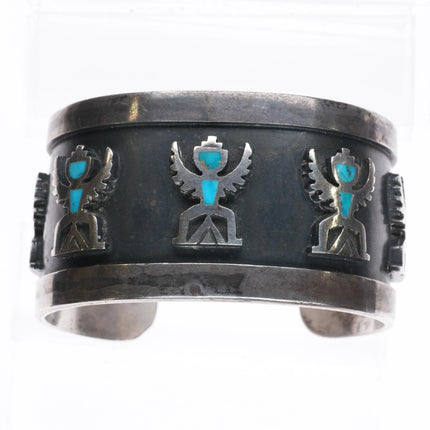 7" Vintage Navajo/Zuni inlay turquoise knifewing cuff bracelet sterling silver - Estate Fresh Austin