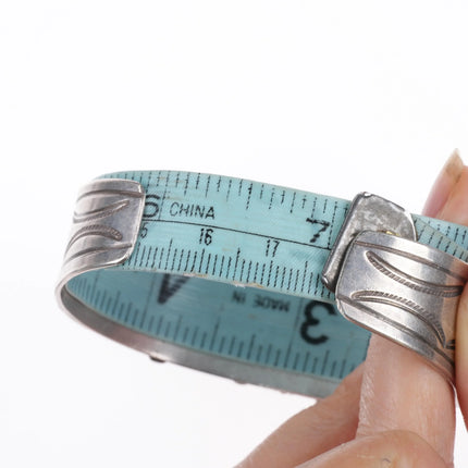 7" Vintage Navajo 1940's turquoise row cuff bracelet rope bezels sterling silver - Estate Fresh Austin