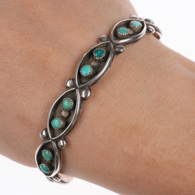 6.25" Vintage Zuni snake eye turquoise cuff bracelet sterling silver - Estate Fresh Austin