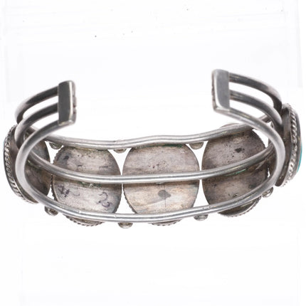 7" Vintage Navajo 1940's large turquoise row cuff bracelet rope bezel bead stone - Estate Fresh Austin