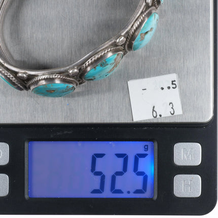 7" Vintage Navajo 1940's large turquoise row cuff bracelet rope bezel bead stone - Estate Fresh Austin