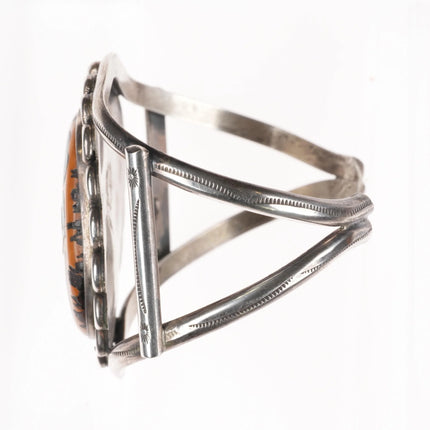 6.6" c1970's Navajo sterling silver turquoise chip inlay walnut cuff bracelet - Estate Fresh Austin