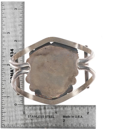 6.6" c1970's Navajo sterling silver turquoise chip inlay walnut cuff bracelet - Estate Fresh Austin