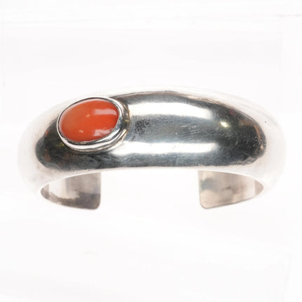 6" Orville Tsinnie Navajo sterling silver Mediterranean red coral cuff bracelet - Estate Fresh Austin