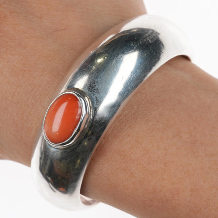 6" Orville Tsinnie Navajo sterling silver Mediterranean red coral cuff bracelet - Estate Fresh Austin