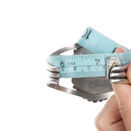 7.1" Vintage Navajo sterling silver cobblestone/intarsia inlay cuff bracelet - Estate Fresh Austin