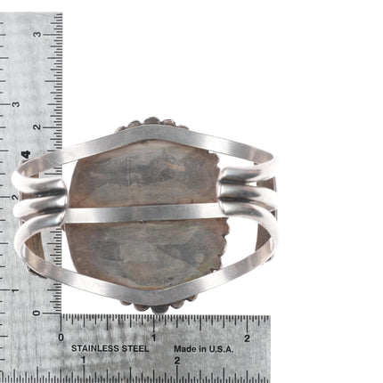 7.1" Vintage Navajo sterling silver cobblestone/intarsia inlay cuff bracelet - Estate Fresh Austin