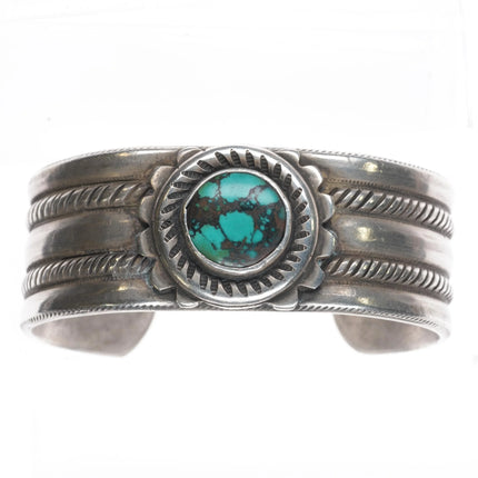 7.1" Heavy vintage Ingot silver southwest revival cuff bracelet with turquoise - Estate Fresh Austin