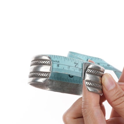 7.1" Heavy vintage Ingot silver southwest revival cuff bracelet with turquoise - Estate Fresh Austin