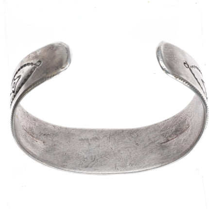 7.6" Heavy vintage Ingot silver southwest revival cuff bracelet with turquoise - Estate Fresh Austin