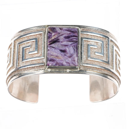 6.7" Heavy Ray Scott Navajo sterling silver purple Charoite cuff bracelet - Estate Fresh Austin