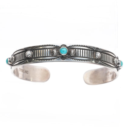 6.5" Kee Nataani Navajo sterling silver turquoise snake eye cuff bracelet - Estate Fresh Austin