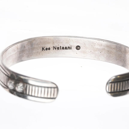 6.5" Kee Nataani Navajo sterling silver turquoise snake eye cuff bracelet - Estate Fresh Austin