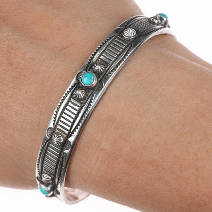 6.5" Kee Nataani Navajo sterling silver turquoise snake eye cuff bracelet - Estate Fresh Austin