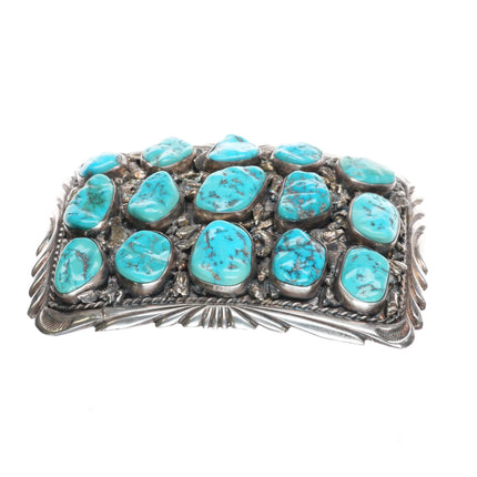 Large Vintage Navajo sterling silver nugget turquoise cluster belt buckle - Estate Fresh Austin