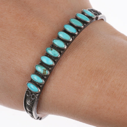 6.5" 30's-40's Vintage Navajo turquoise row cuff bracelet sterling silver - Estate Fresh Austin