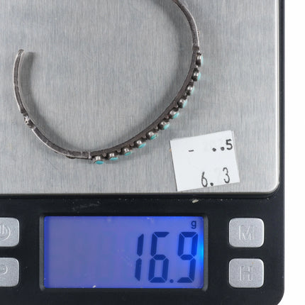 6.5" 30's-40's Vintage Navajo turquoise row cuff bracelet sterling silver - Estate Fresh Austin