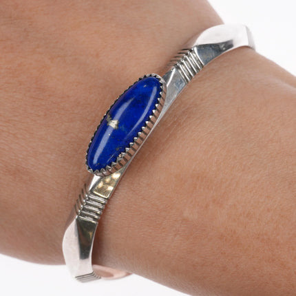 6.25" Will Denetdale Navajo sterling silver cuff bracelet with lapis lazuli - Estate Fresh Austin