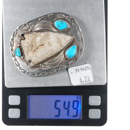 Silas & Bertie Ohmsatte Zuni sterling silver, turquoise, arrowhead belt buckle - Estate Fresh Austin