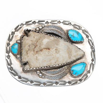 Silas & Bertie Ohmsatte Zuni sterling silver, turquoise, arrowhead belt buckle - Estate Fresh Austin