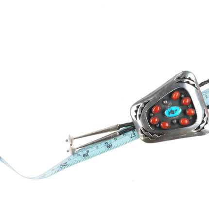 c1960 c-31 Southwest Modernist sterling silver coral cluster turquoise bolo tie - Estate Fresh Austin