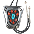 c1960 c-31 Southwest Modernist sterling silver coral cluster turquoise bolo tie - Estate Fresh Austin