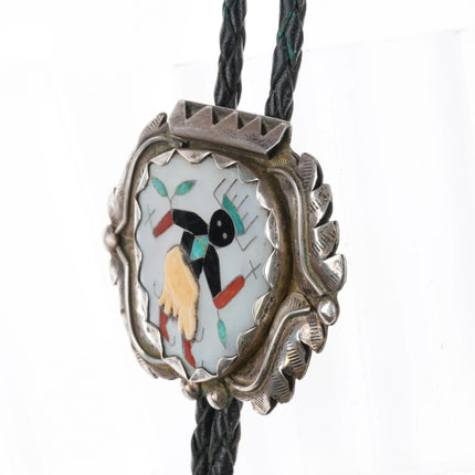 c1960 c-31 Zuni Ghan dancer kachina inlaid MOP sterling silver bolo tie - Estate Fresh Austin