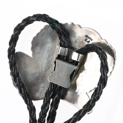 c1980 EJ Southwestern sterling silver channel inlay eagle bolo tie overlay style - Estate Fresh Austin