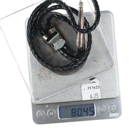 c1960 c-31 Navajo Sterling silver chip inlay turquoise coral torch bolo tie - Estate Fresh Austin